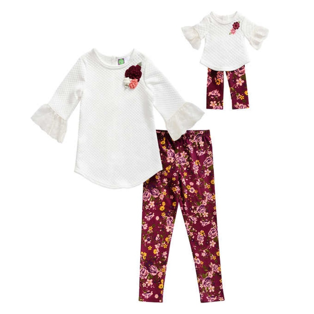 NWT Dollie & Me Girl's Legging Set, White & Red
